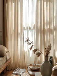 Linen Japanese Korean style sheer curtain Simple Solid Color Beige Linen Curtain for Home Living Room House Decoration