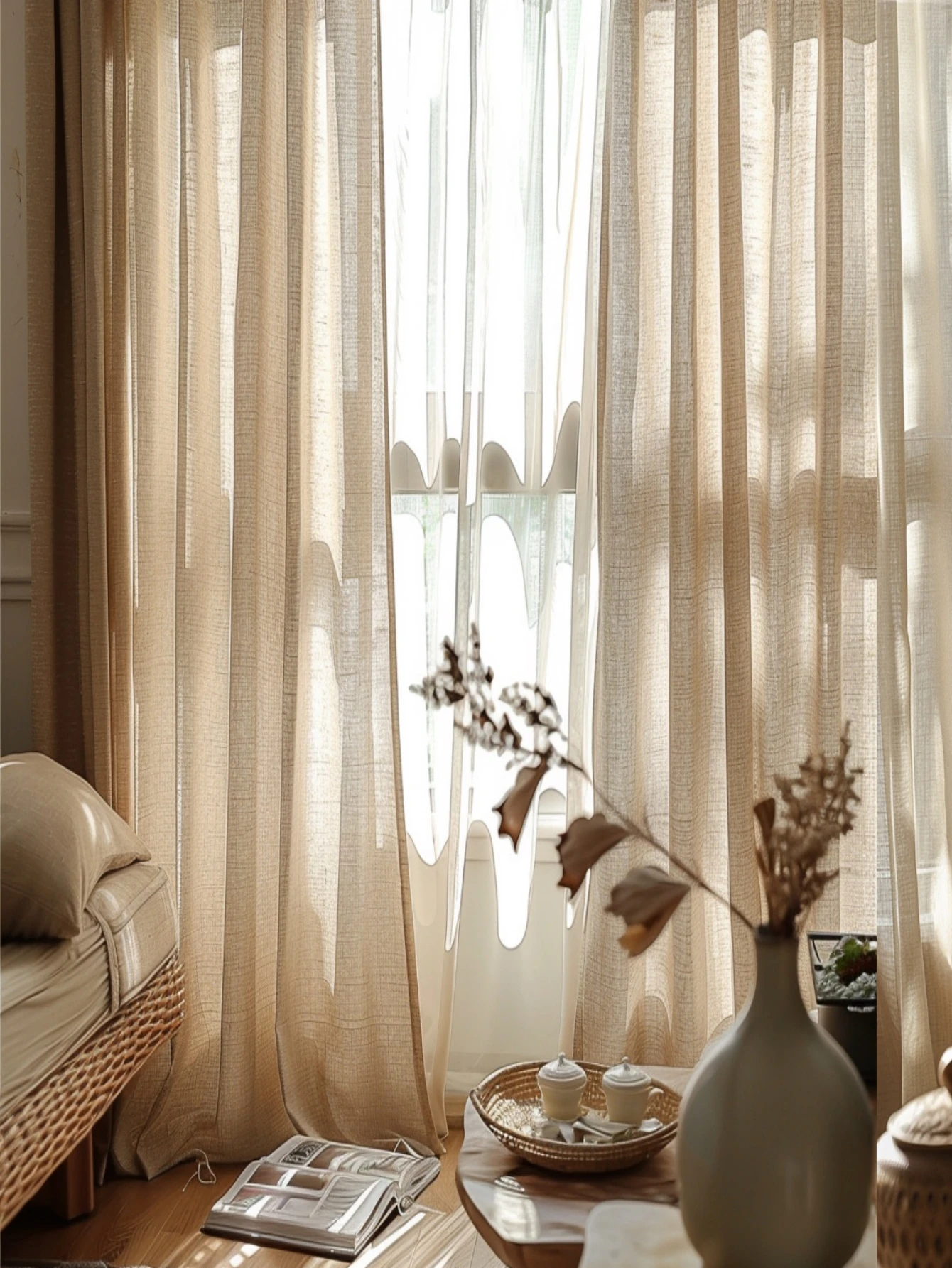 Linen Japanese  Korean style sheer curtain Simple Solid Color Beige Linen Curtain for Home Living Room House Decoration