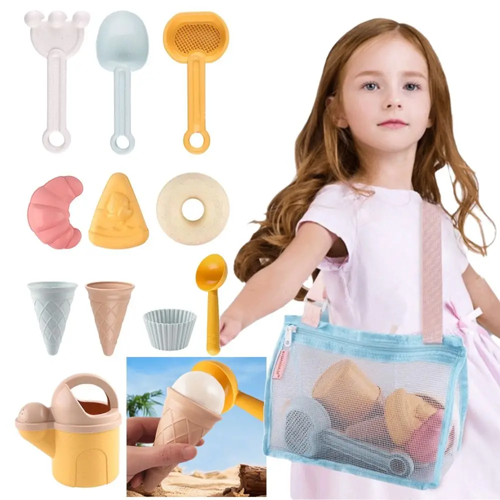 

11PCS Mixed Color Beach Toy Set with Storage Bag Sand Mold Sand Digging Tools Parent-Child Interaction Kettle Shovel