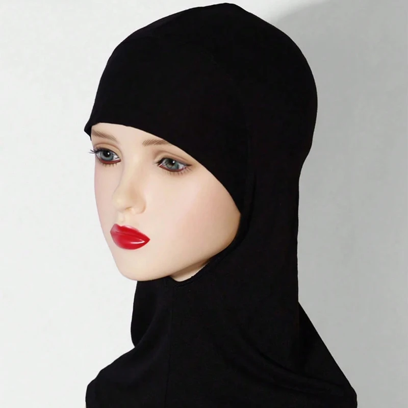 1 أو 2 قطعة من الملابس الداخلية النسائية المشروط، غطاء الذقن للرأس والرقبة، وشاح محبوك إسلامي قابل للتمدد، قبعة، وشاح داخلي فوري #6