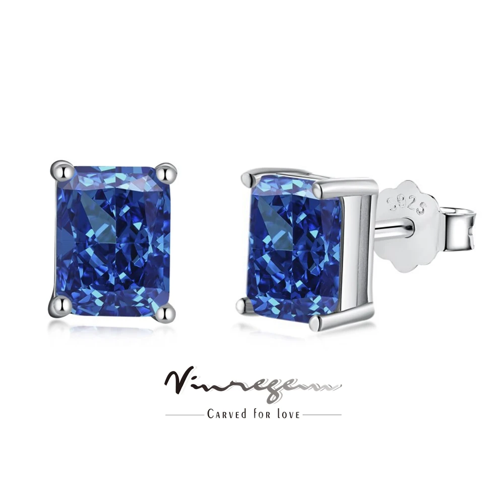 

Vinregem 5*7 MM 1CT Crushed Ice Cut Lab Created Sapphire Gems Ear Studs Earrings 100% 925 Sterling Silver Fine Jewelry Wholesale