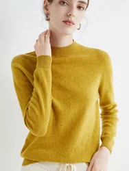 Women's Sweaters Pullovers 100% Merino Wool Knitwear Mock Neck Basic Casual Cashmere Autumn Winter Comfortable Clothing Tops New