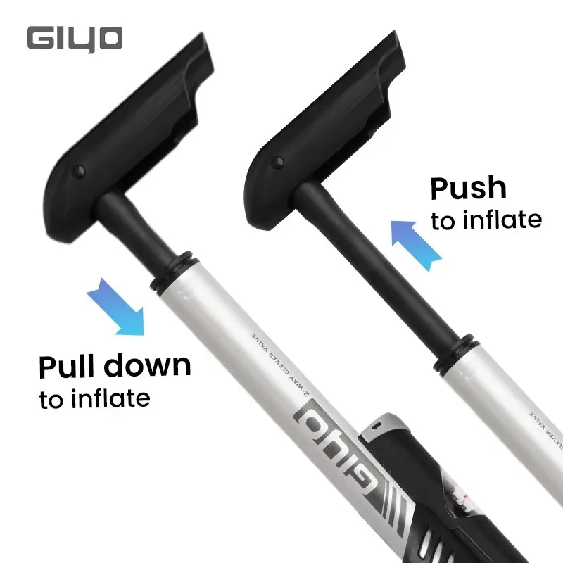 GIYO Bicycle Pump 94c Mini Portable 120psi Dual Action Hand Pump Aluminum Alloy Pump With Gauge Tire Inflator Bike Accessories