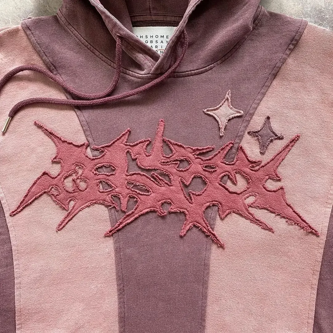Homens e mulheres gótico estrela patch hoodies, patchwork moletom, Harajuku streetwear, rua alta, na moda, Y2k, inverno