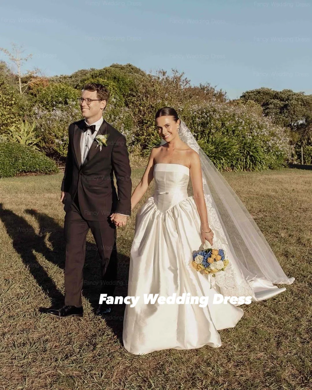 Robe de mariée en Satin doux avec nœud élégant, ligne A, sans bretelles, dos nu, Corset, longueur au sol, personnalisée, dubaï, arabie saoudite