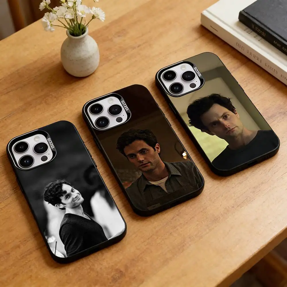 

P-Penn Badgley Portrait Phone Case For iPhone 17,16,15,14,13,12,11 Plus,Pro Max,XS,Colored Silver Plated Inside Cover