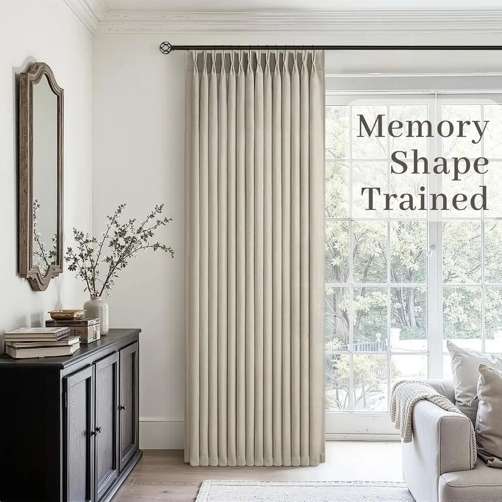 96 rideaux en lin beige gris clair avec plis pincés pour salon et chambre à coucher, 2 panneaux semi-transparents, longueur 8 pieds, filtrage de la lumière
