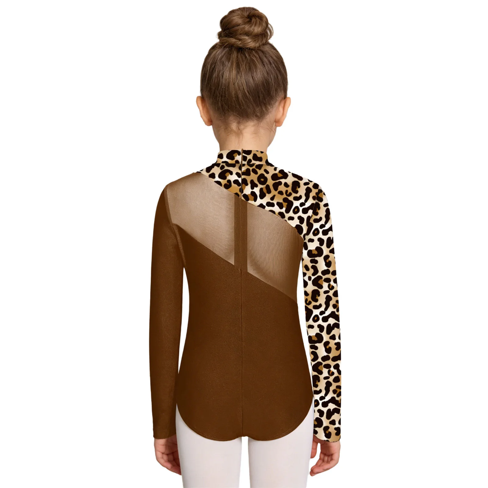 Kids Girls Lyrical Mesh Gymnastics Ballet Dance Leotard Long Sleeve Patchwork Butterfly Print Rhinestones Ballet Stage Bodysuit