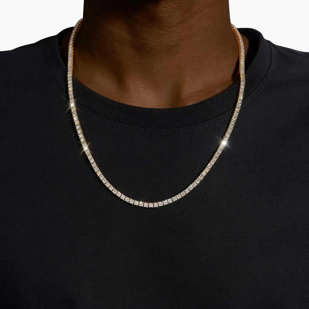 FLEXKING Iced Out 3MM Moissanite Tennis Chain S925 Silver Necklace VVS Diamond Hip Hop Men Women Jewelry GRA Certified