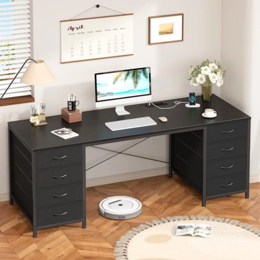 60 Inch Computer Desk with 8 Drawers for Home Office, Bedroom, Living Room Engineered Wood, White Spacious Storage Sturdy Const