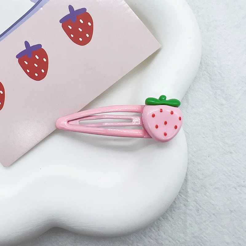 New Cute Sweet Strawberry Hairpin Lovely Pink Hair Clips Women Girls Bangs Clips BB Snap Clip Hair Accessories