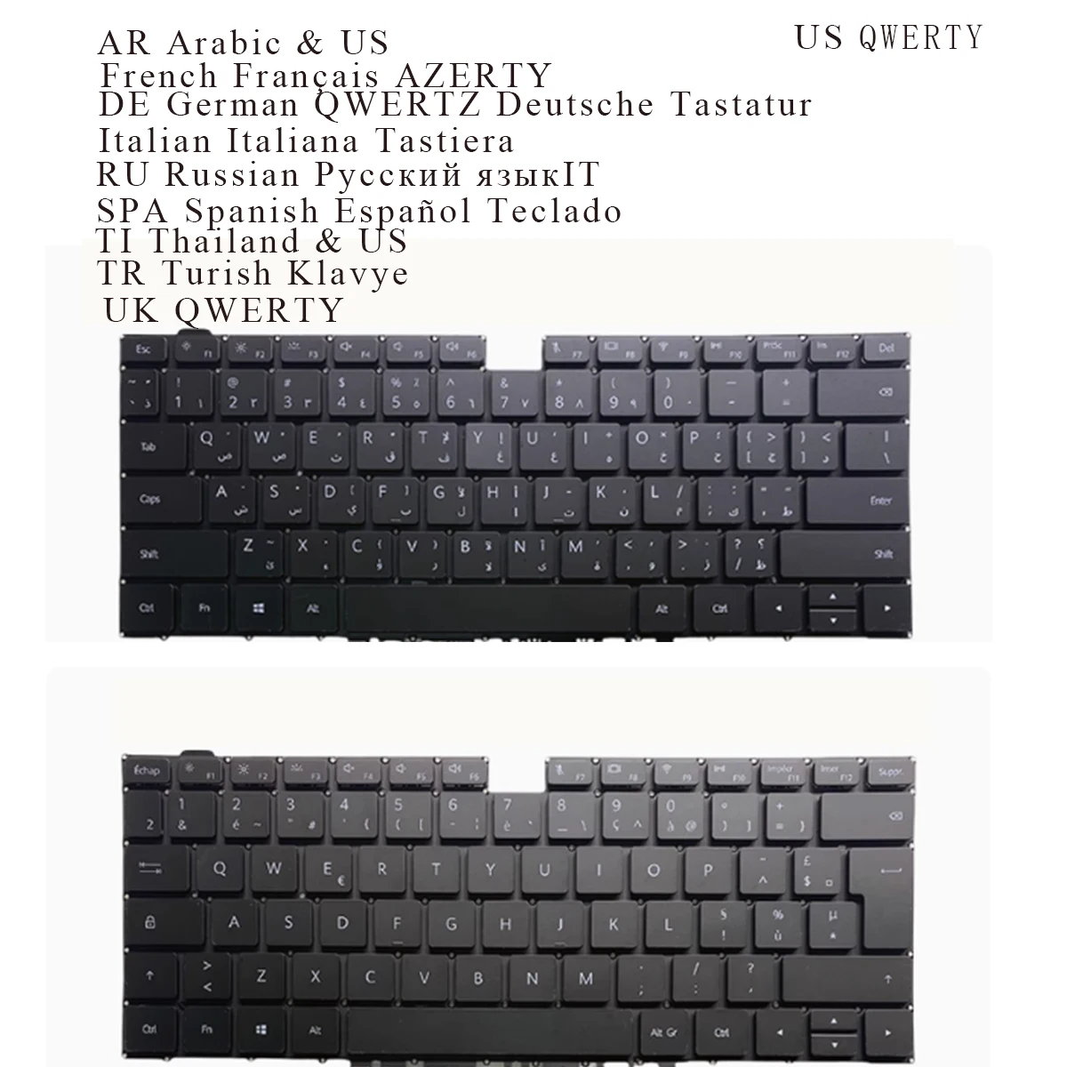 UK US AR French GR Italian Russian Spanish Thai Keyboard for HuaWei MateBook 14 KLVD-WXX9 WFE9 WDH9 WFH9 KLVFZ-W56 (B-440) Black