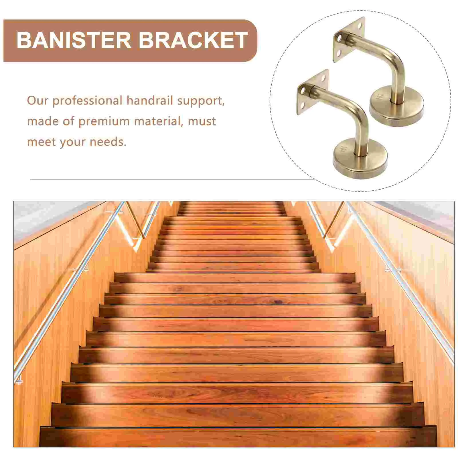 2 Pcs Rack Shelf Staircase Handrail Bracket Wall Mounted Wall-mounted Support Banister Golden