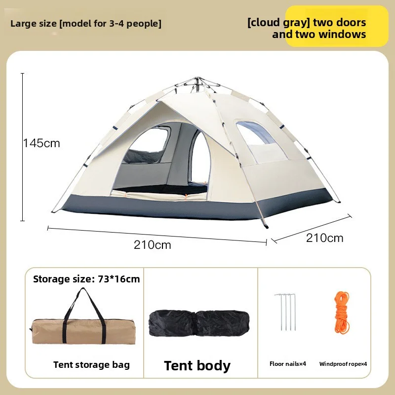 

Outdoor 3-4P One-Touch Camping Tent Quick Automatic Opening Beach Fishing Tent Family Travel Picnic Park Anti-UV Shade