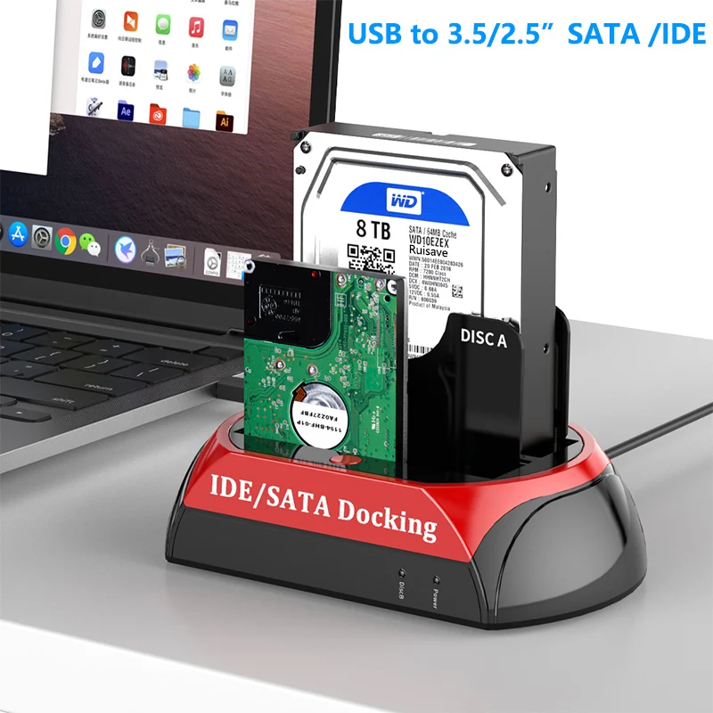 USB to 2.5/3.5' SATA IDE Hard Drive HDD SSD Reader Docking Station Dual Bay External Disk Box Enclosure Case HD Externo