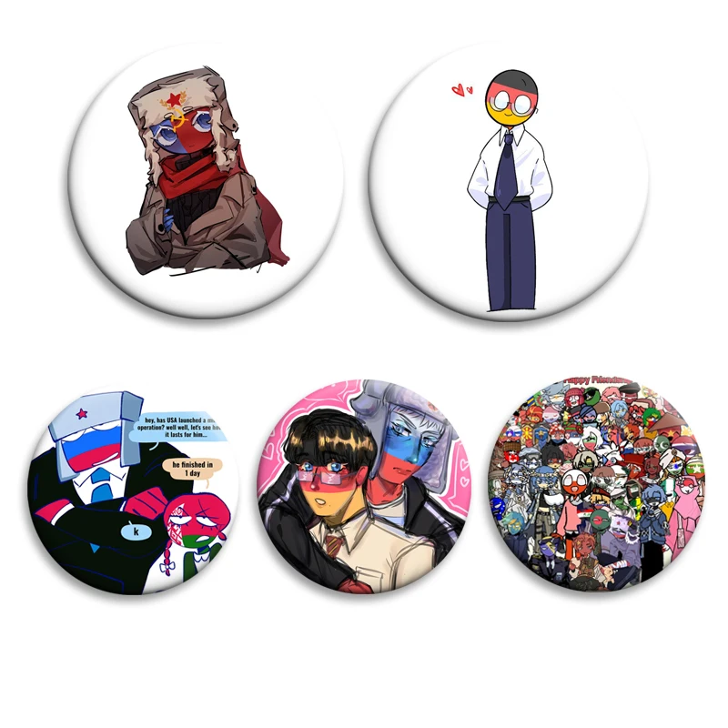 Countryhumans Badge Russia Poland Brooches Anime Country Lapel Pins Clothing Accessories Backpack Decor Unique Gifts for Friends