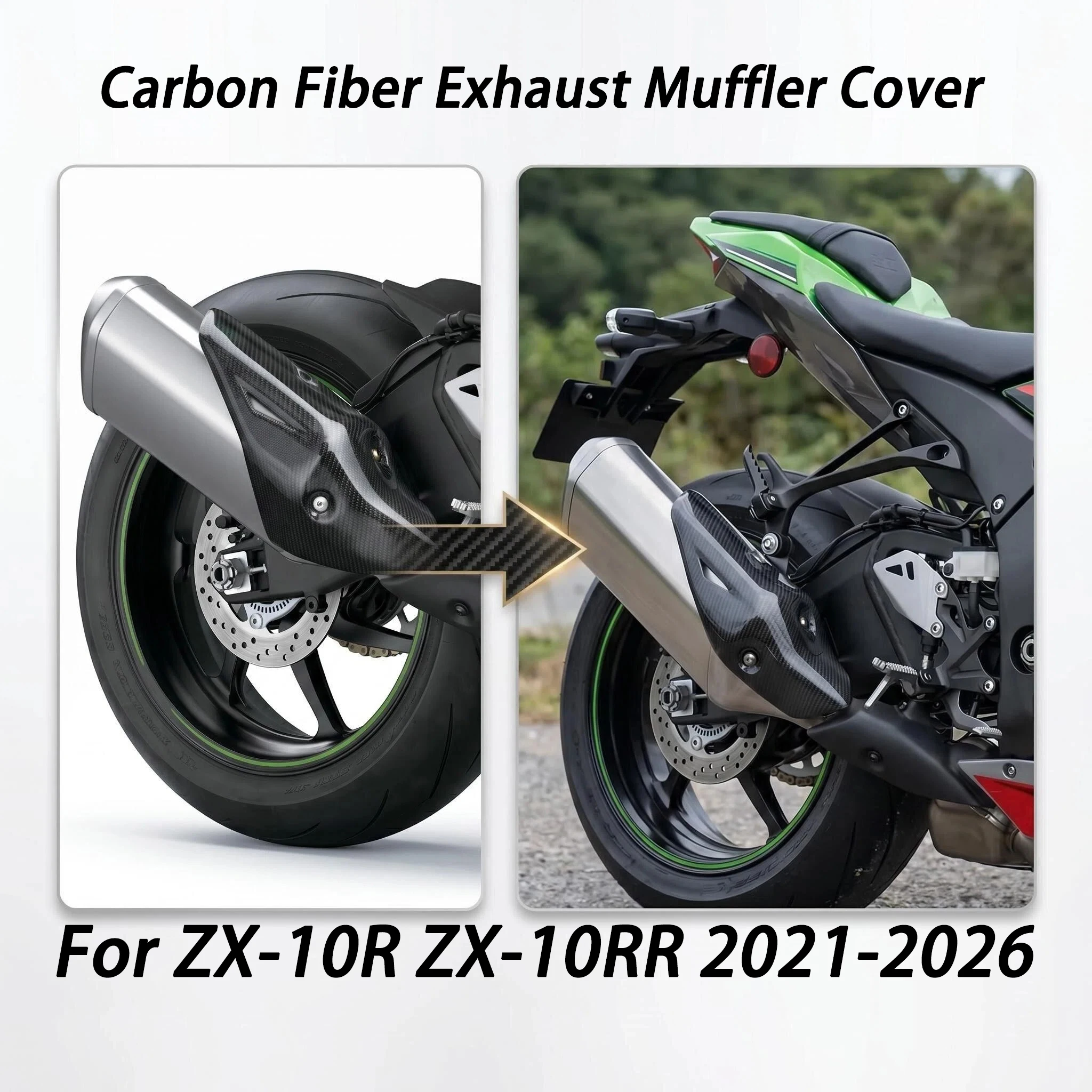 

Motorcycle Exhaust Pipe Heat Shield-Anti-Scorch Carbon Fiber Cover Insulation Plate For Kawasaki ZX-10R ZX-10RR 2021-2026