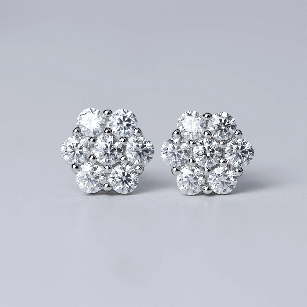 2.5/3/5mm Moissanite Cluster Flower Stud Earrings GRA Certified 925 Sterling Silver Party Wedding Earrings for Women Jewelry