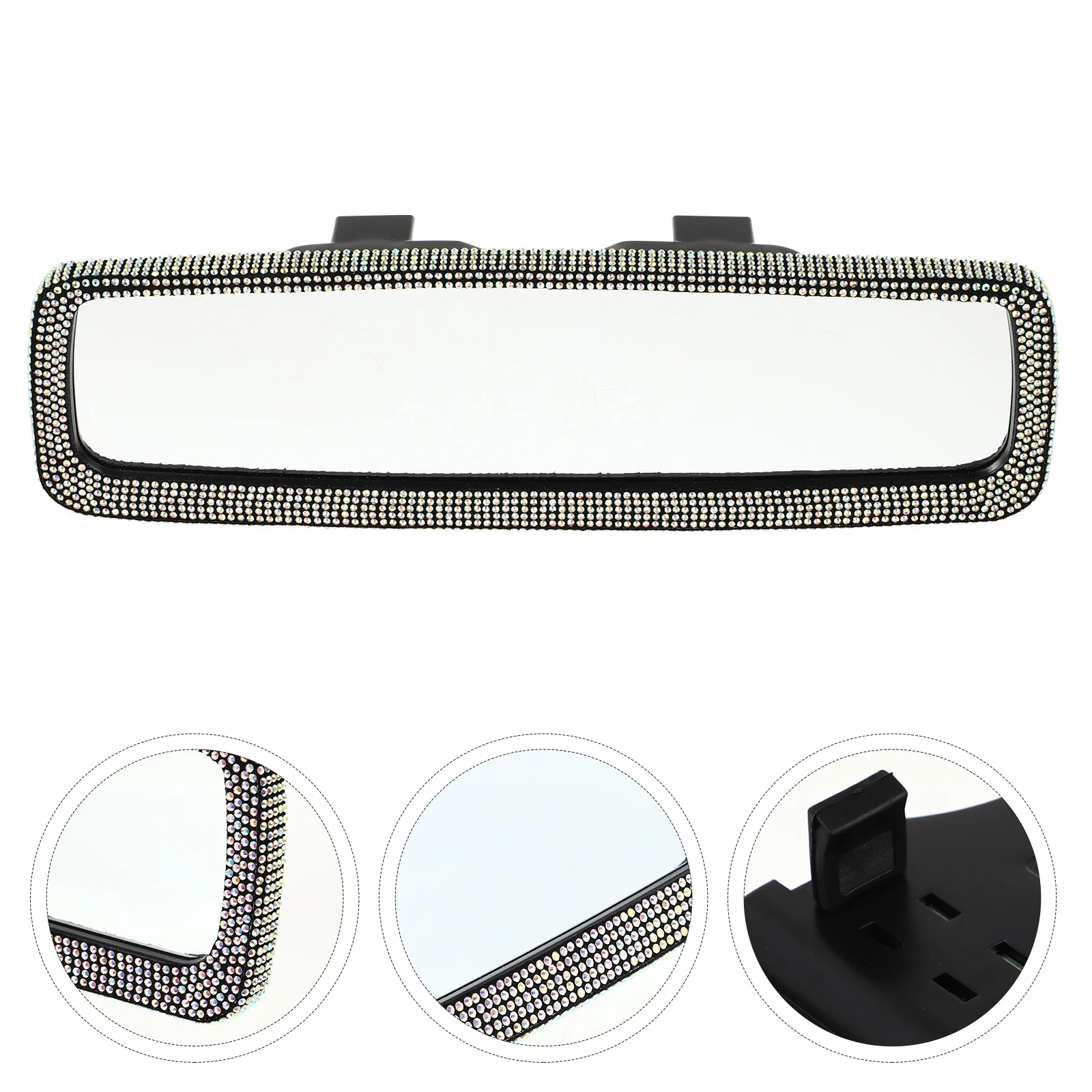 

Bling Rhinestone Rearview Mirror Glass Plastic Interior Car Accessory Wider Angle Glare Reduction Rear View Mirror