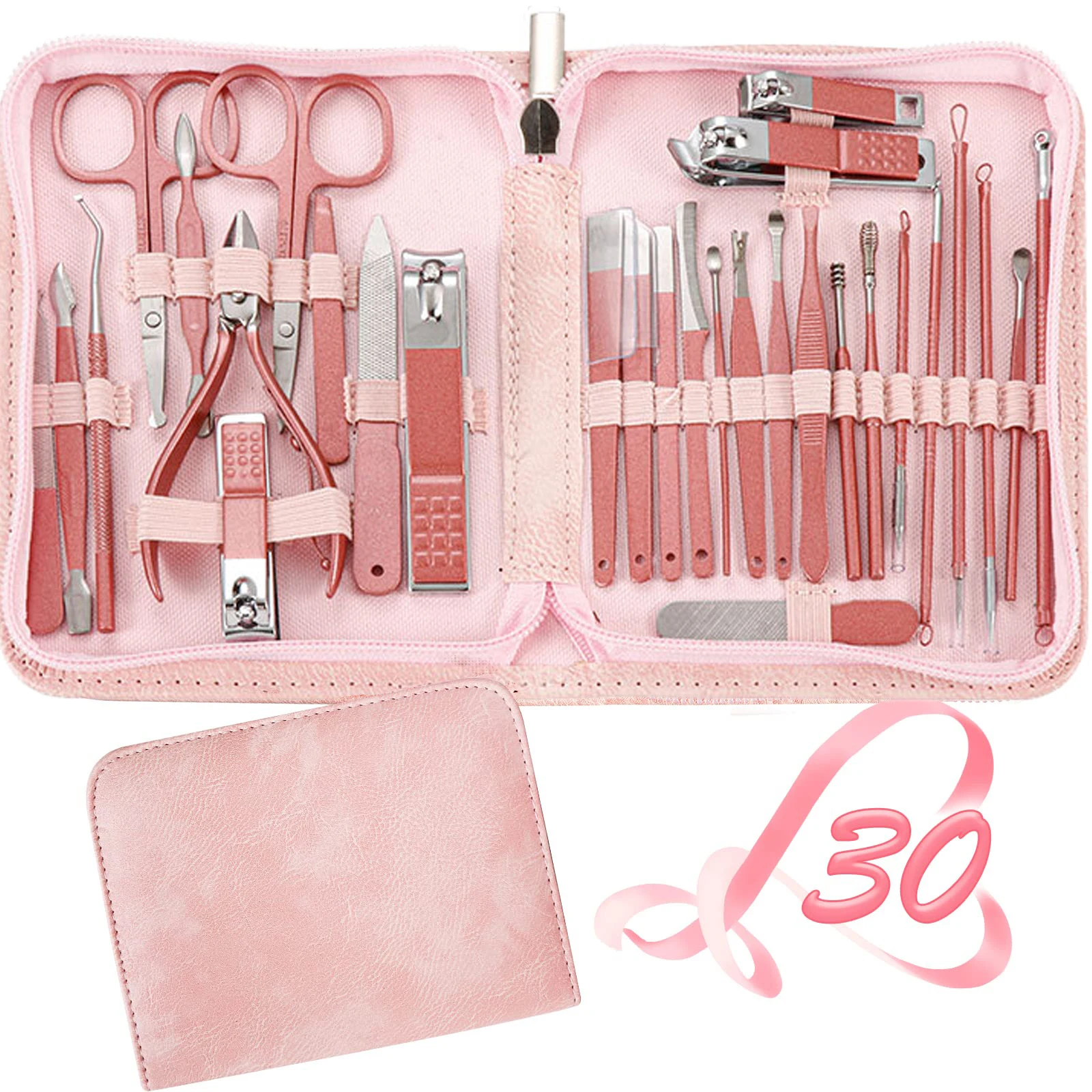 30 pcs Nail Clippers Manicure Tool Set,With Portable Travel Case, Cuticle Nippers And Cutter Kit,Professional Nail Clippers 2027