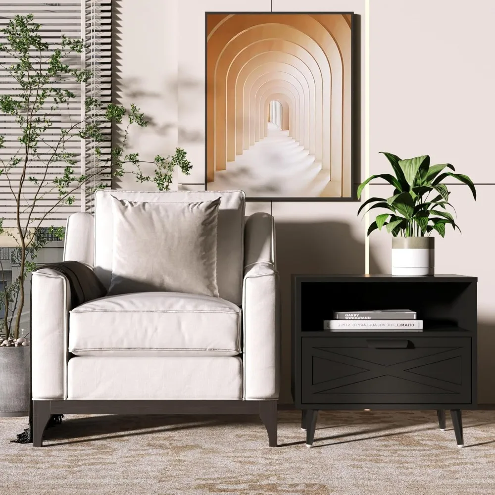 منضدة خشبية معاصرة مع درج ورف للتخزين بجانب السرير