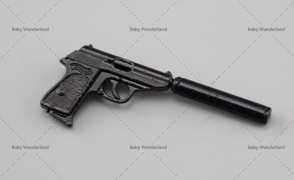 In Stock 1/12 Mini Silenced Soldier P istol Weapon Model Scene Props Fit 6''Action Figure Body Accessories Length About 4.5cm