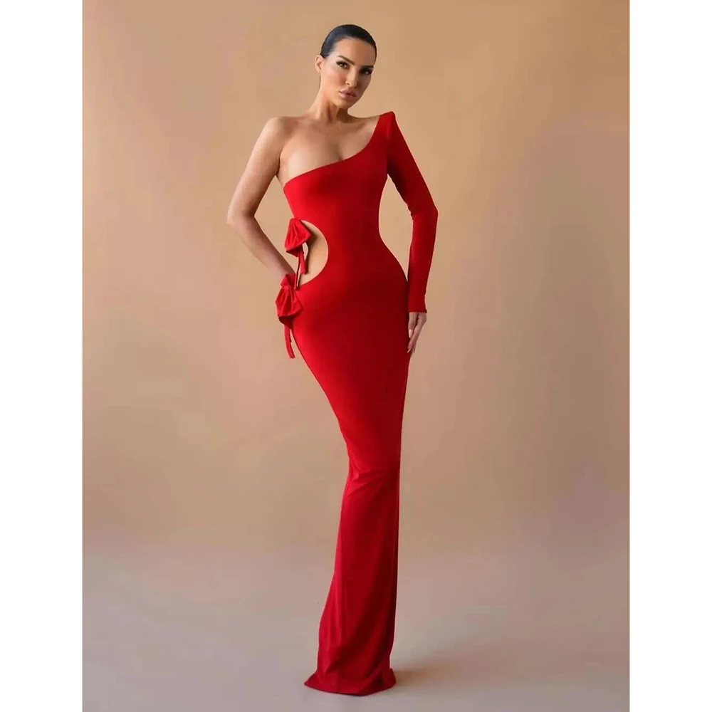 

One Shoulder Mermaid Hollow Out Sexy For Women Elegant With Zipper Up Sheath Evening Formal Prom Dress All Occasion