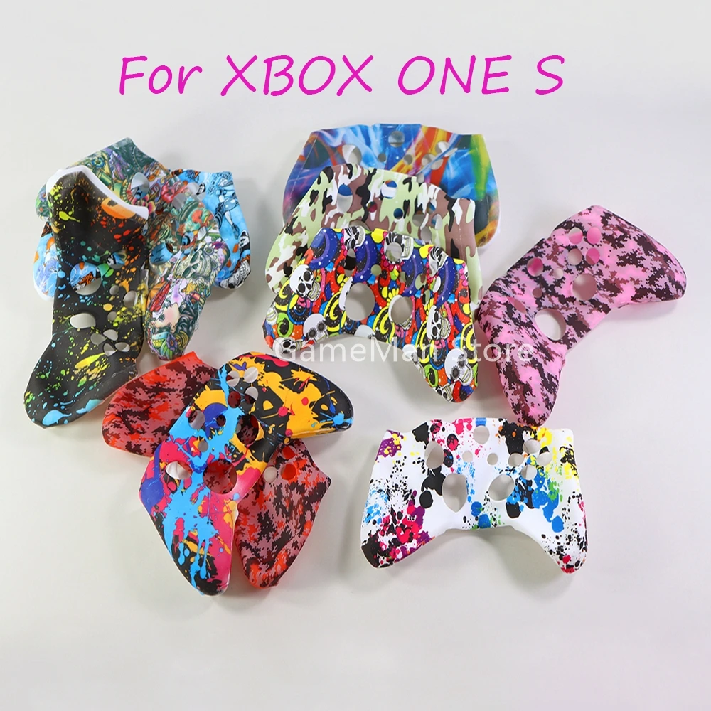 10 pçs para xbox um s controlador protetor de transferência de água impressão camuflagem capa apertos tampas silicone capa protetora da pele