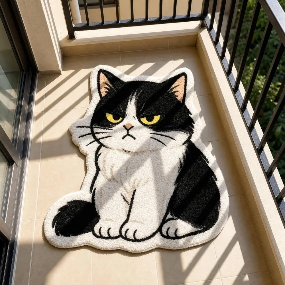 Soft 2D Cat-Shaped Area Rug Non-Slip Easy to Clean Home Decor Carpet Anti-fouling Cartoon Carpet Living Rooms