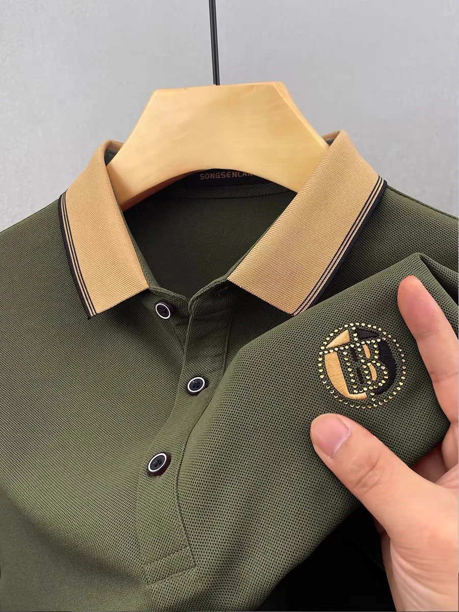 High end fashion embroidered short sleeved brand men\'s ice silk cool 2024 summer new breathable top business casual polo shirt