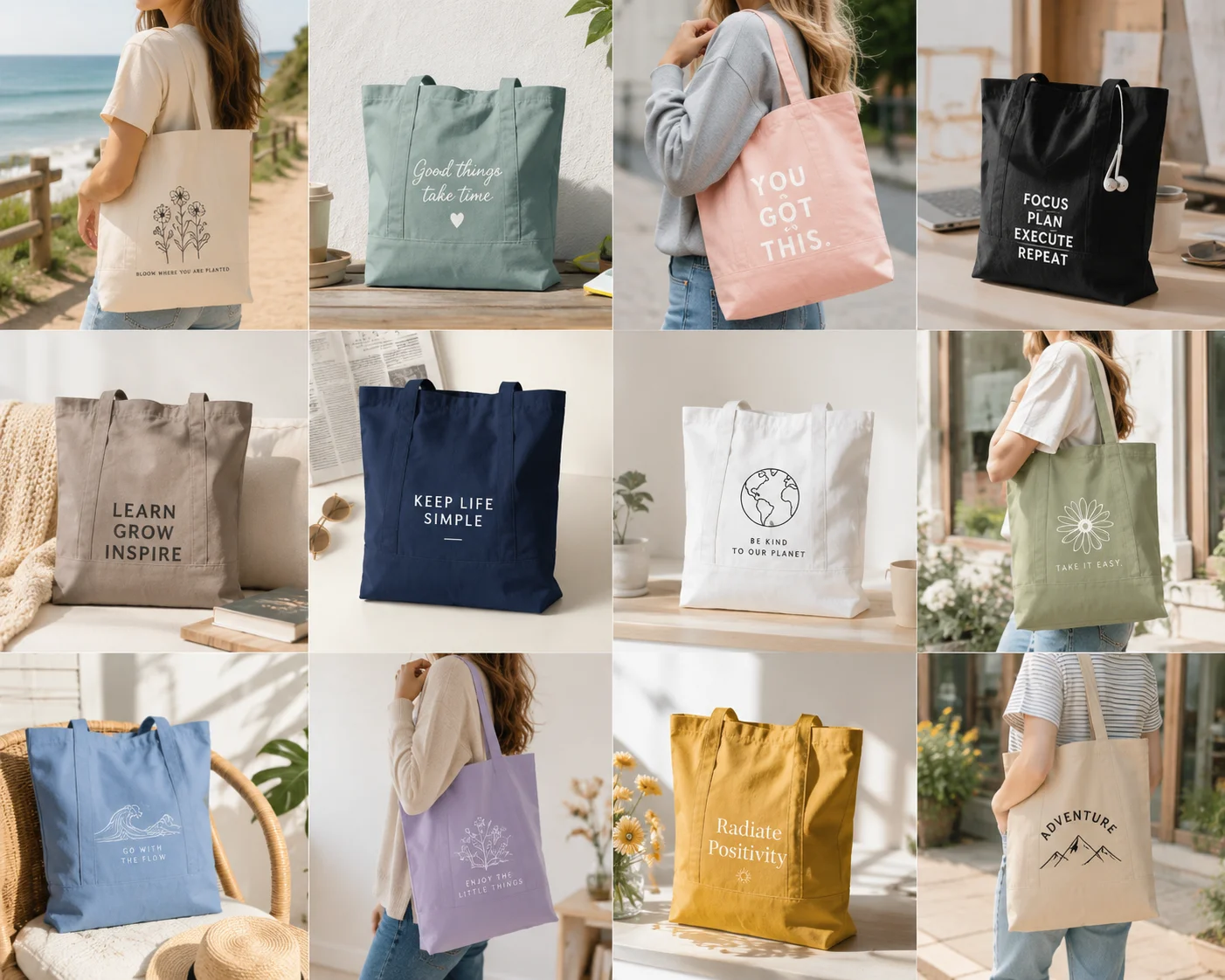 Custom Canvas Tote Bag with Zipper, Personalized Customized Shoulder Bag with Photo Text Logo for Women Men, 16x14x4