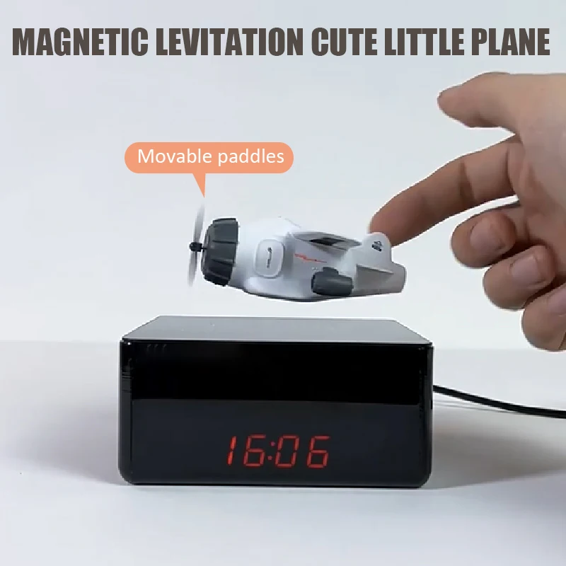 Creative Clock Magnetic Suspension Airplane Alarm Clock Floating Airplane Desktop Ornaments Technology Toys Kid Birthday Gifts