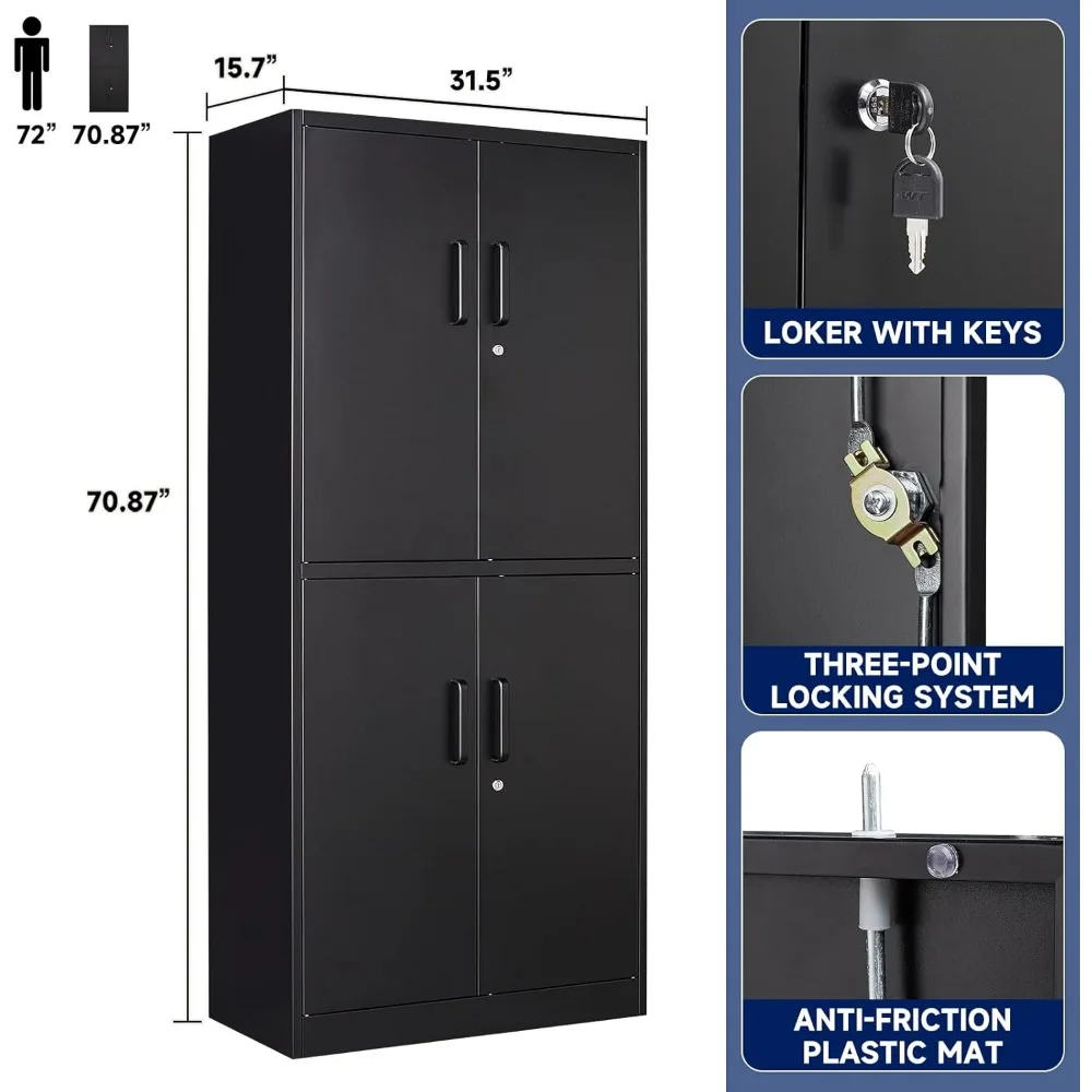 Metal Storage Locking Cabinet with 4 Doors and 2 Adjustable Shelves,71" Lockable Garage Tall Steel Cabinet,for Home Office