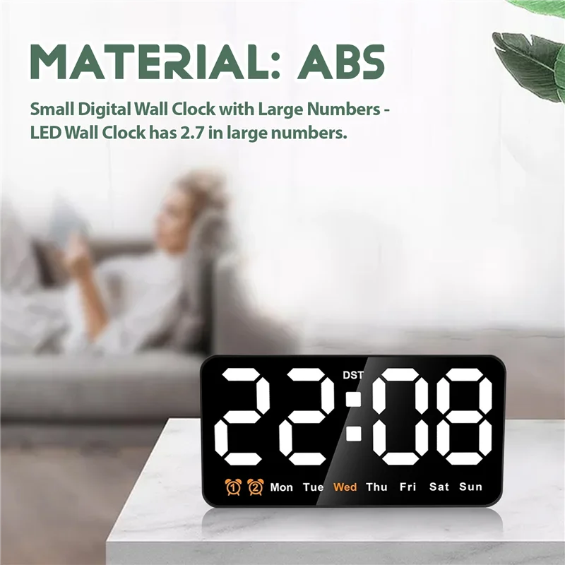 【NEW】Digital Wall Clock, 9Inch LED Digital Clock Large Display With 12/24H, Big Digits,Small Silent Wall Clock Durable (White)