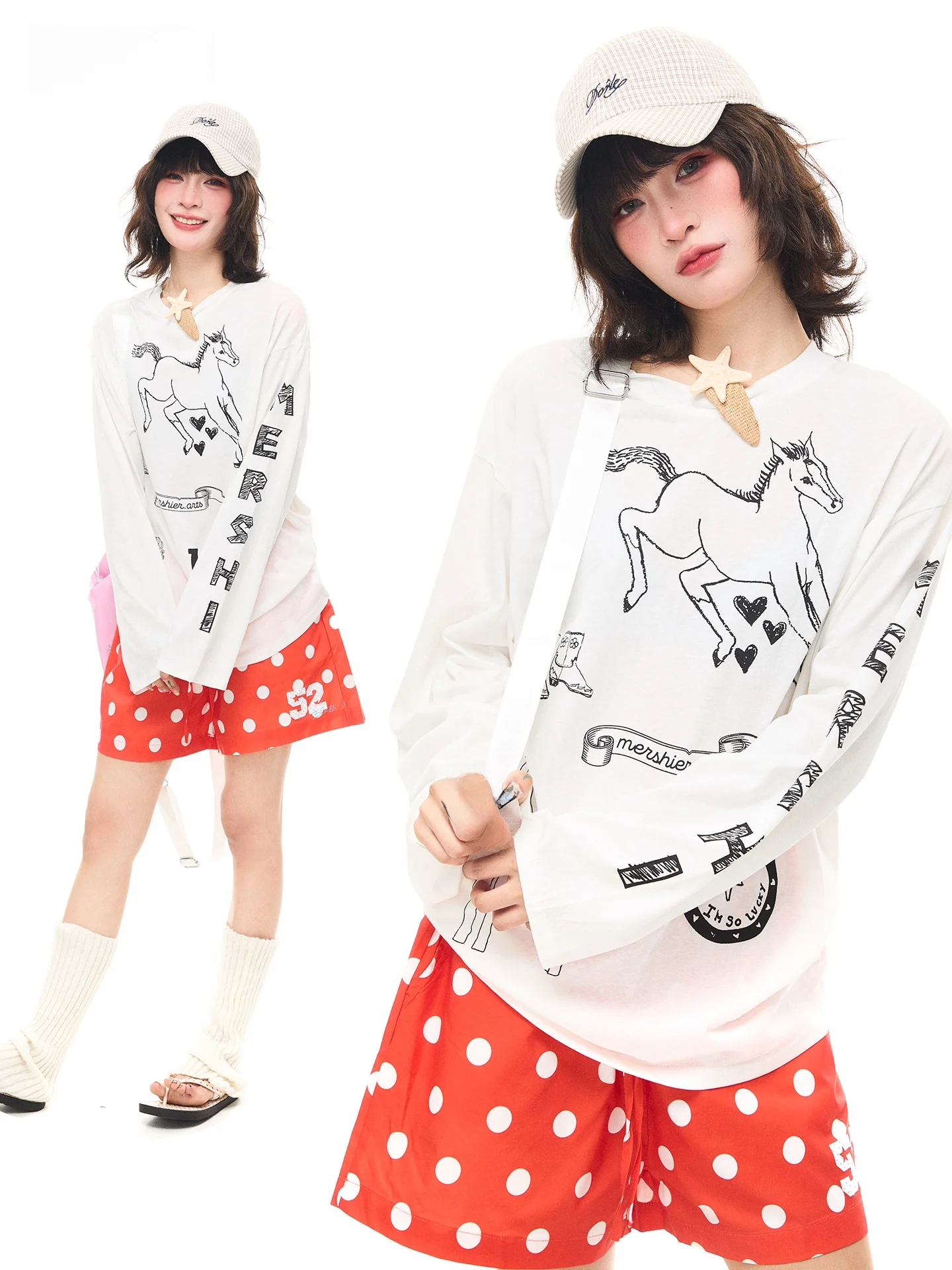 

Sanowers Print Long Sleeve round Neck T-Shirt Women's Spring Summer Loose Slimming Sun Protection Cover up Top