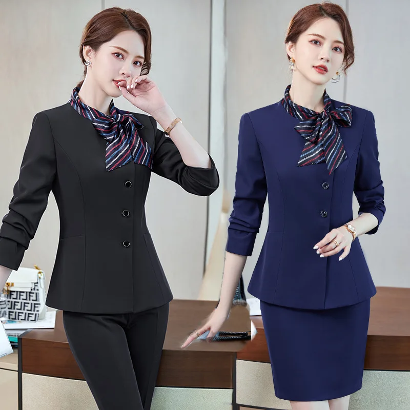 Hotel Front Desk Cashier Spring and Autumn Women's Catering Restaurant Waitress Work Uniform Formal Beauty Salon Long Sleeve Wor