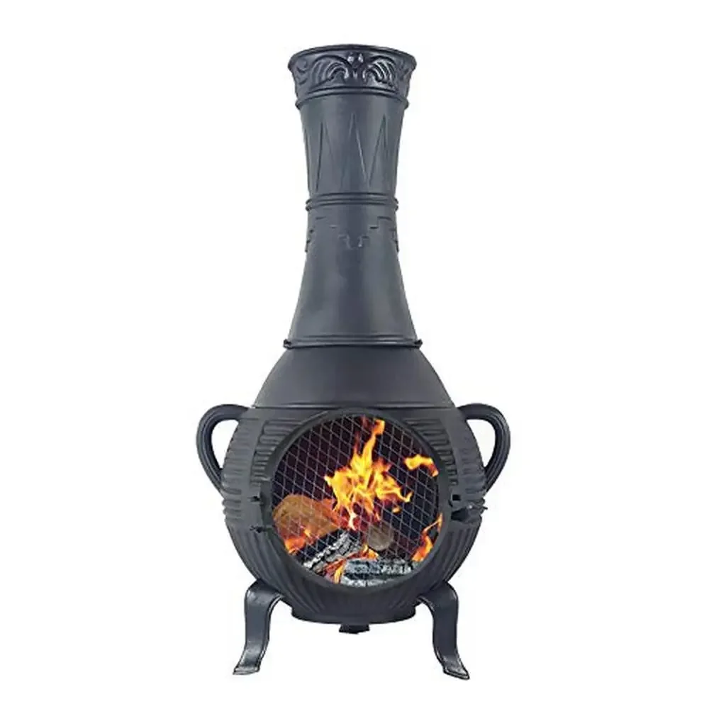 Aluminum Chiminea with Gas Kit Gas Ring Vermiculite Free Year Round Cover Easy Assembly 18