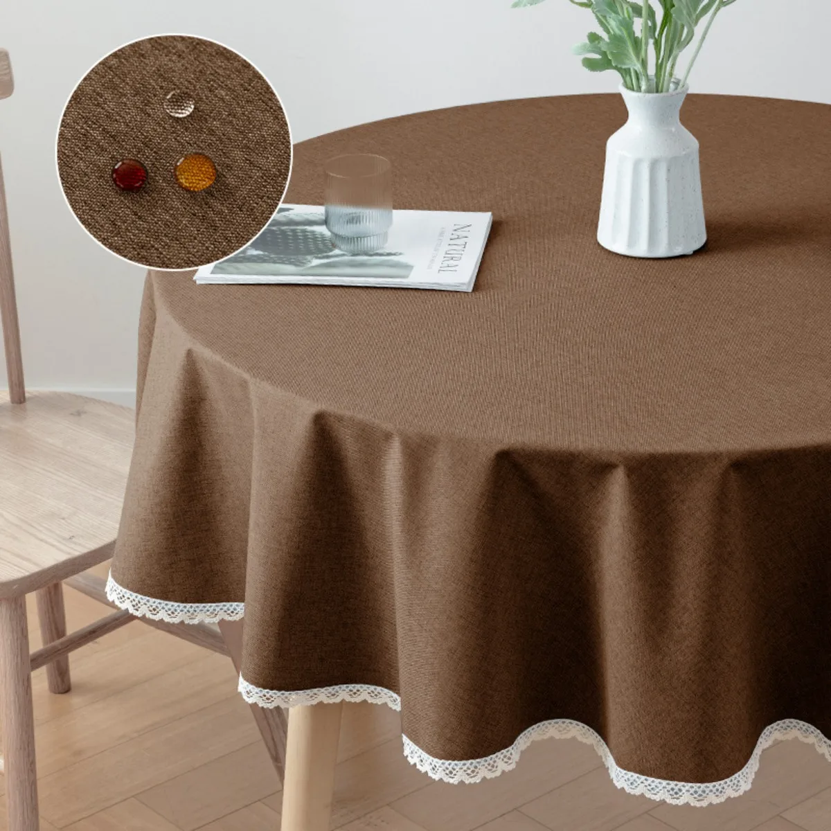 Tassel Linen Round Table Cloth Cotton Blend Water Stain Resistant Dining Tablecloths Farmhouse Table Cover for Wedding Party