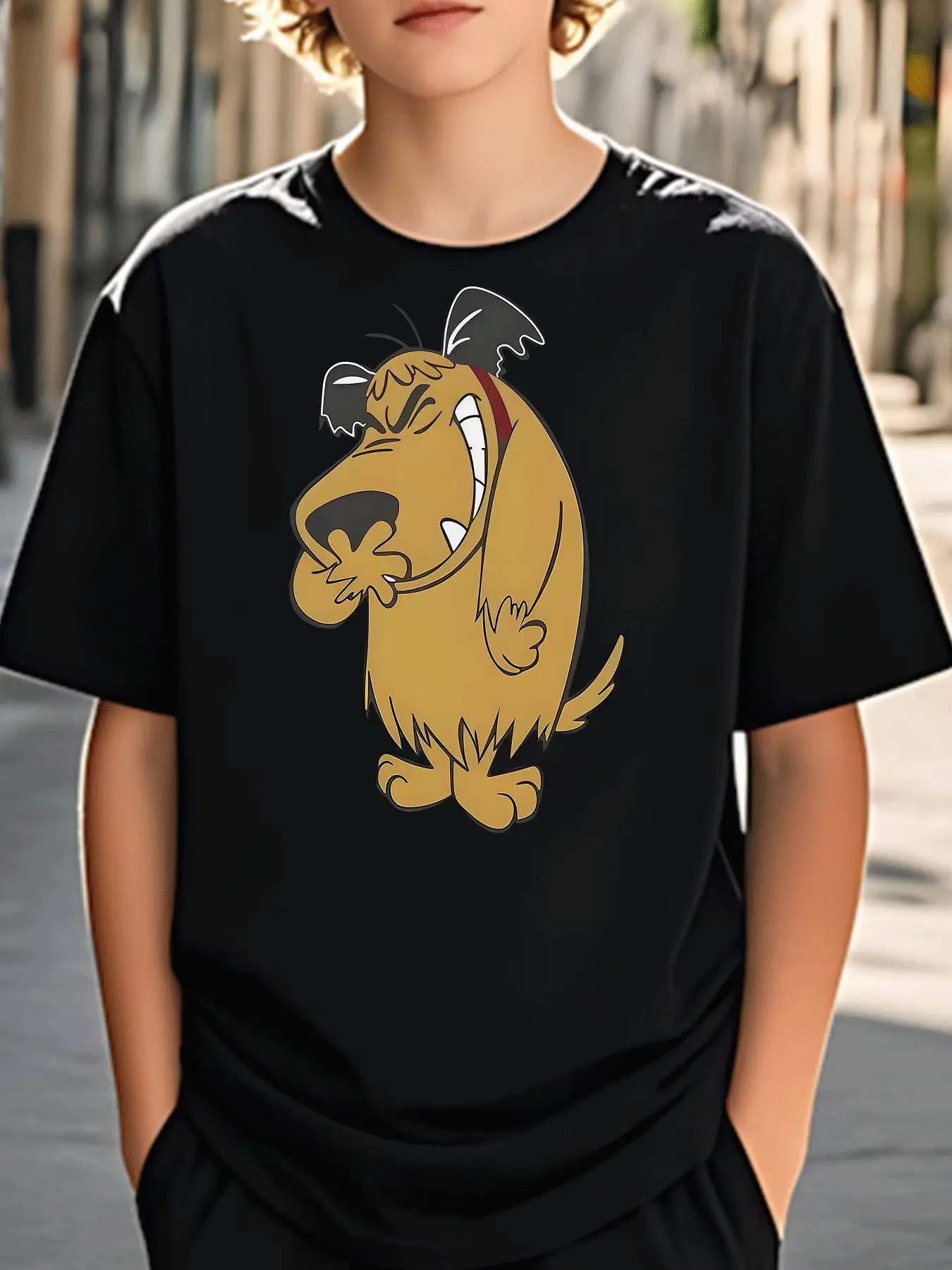 Cartoon Muttley Laughing Dog Family Matching Cotton T Shirts Short Sleeve Crew Neck Summer Tees For Mom Dad Boys Girls Daily Top
