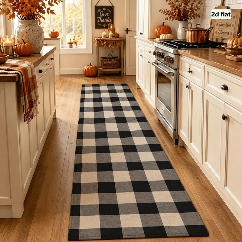 1 Piece Black White Buffalo Check Plaid Carpet, Soft Comfortable All Seasons, Lightweight Easy Care, Living Room, Bedroom, Entryway, Dining Area, Home Decor, Room Decor, Winter Autumn