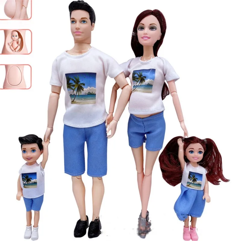 1/6 poupée jouet mode famille poupée ensemble de 4 personnes maman papa enfants 30 cm poupée ensemble complet avec vêtements fille enfants jouer maison jouets cadeau
