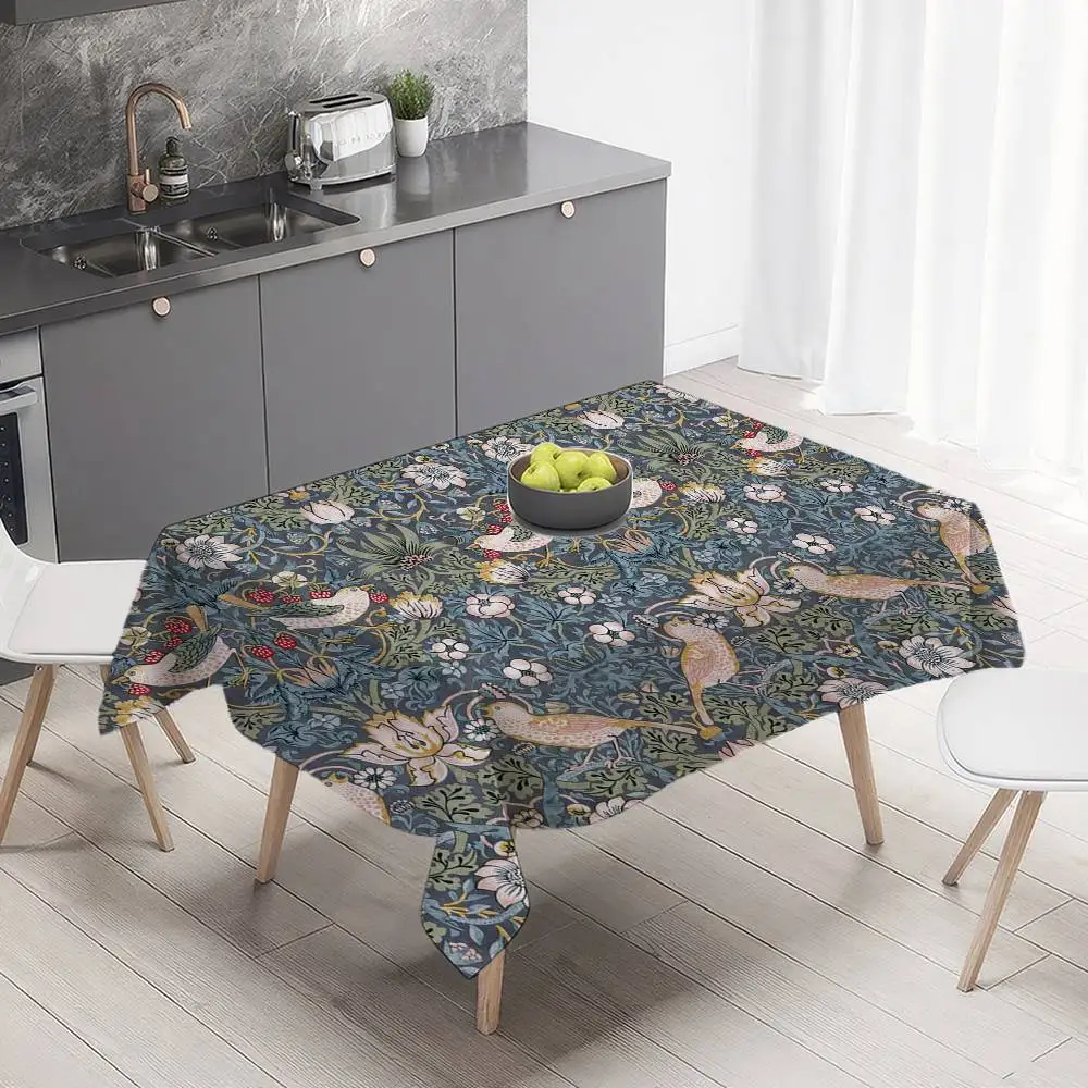 William Morris Strawberry Thief Design Tablecloth Tea Coffee Table Cloth Waterproof Cloth Wall Stove Rack Banquet Home Decor