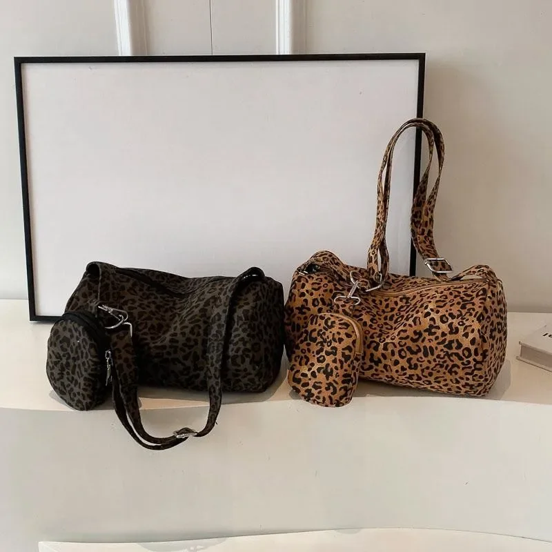 Korean Version Niche Leopard Print Canvas Armpit Bag for Women New Trendy Fashion Shoulder Bag Commuting Versatile Pillow Bag