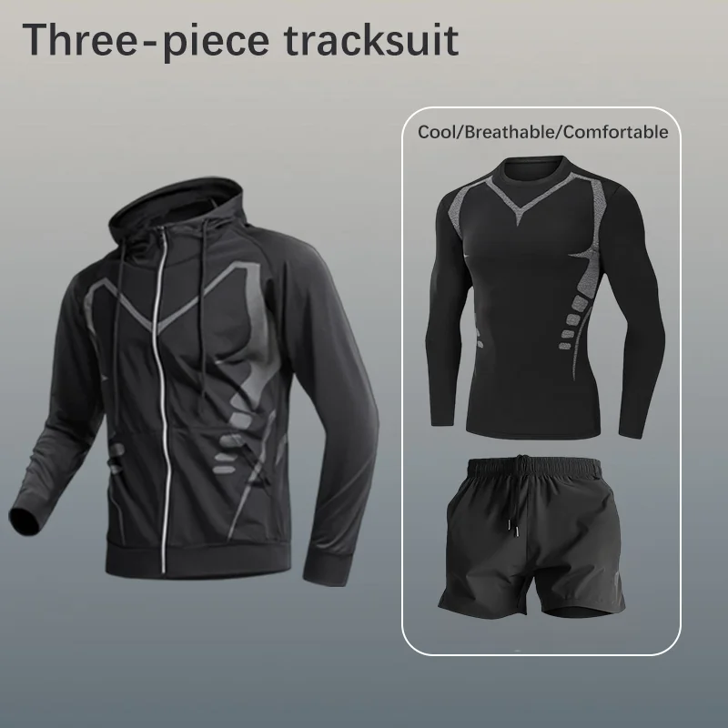 

Мужской спортивный костюм-тройка: комфортная, дышащая спортивная одежда для бега и тренировок, модный комплект для занятий спортом