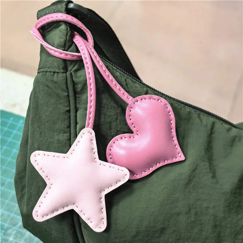 Cowhide Love Heart Leather Keychain Bag Pendant Pure Hand-stitched Ladies Women Bags Backpack Pendant Bag Charm