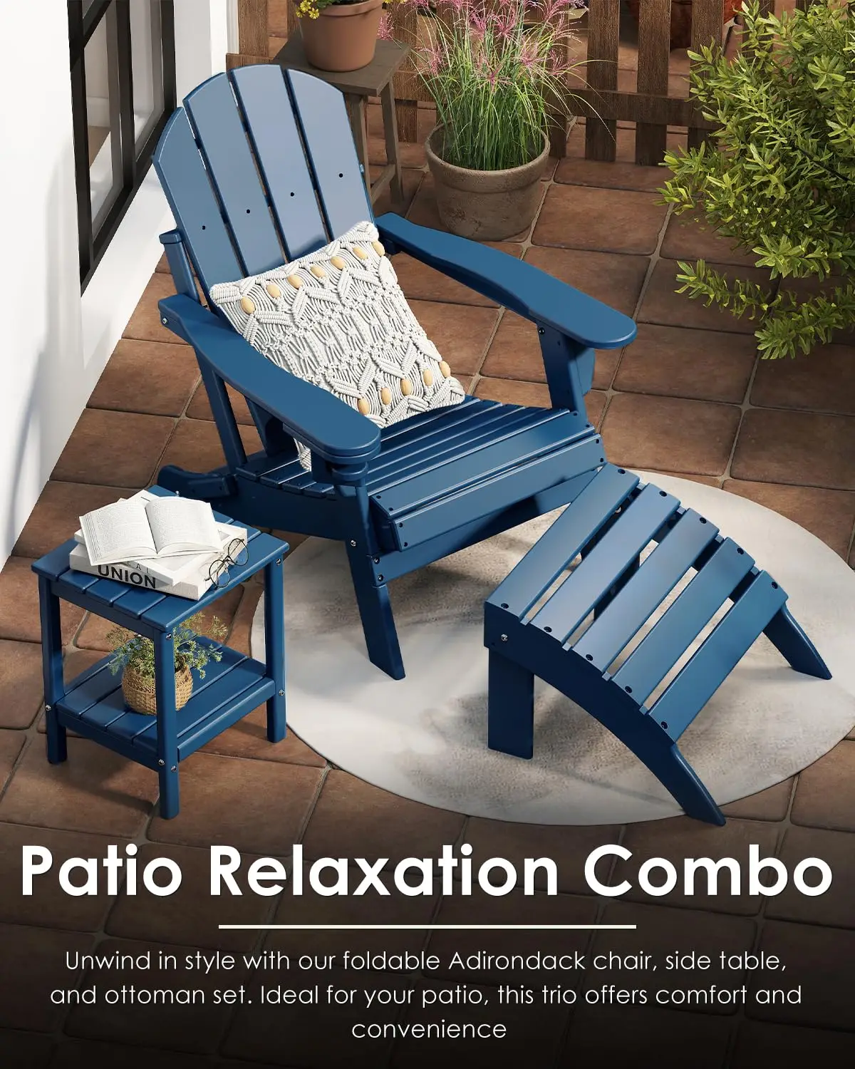 Folding-Adirondack-Chairs Set of 2, HDPE All Weather, Blue