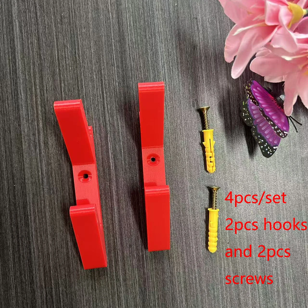 4-Pack Home Decor Wall Hooks, Holiday Decoration Hooks, Single Screw Hole Double Hook, Includes 2 Hooks and 2 Corresponding Expansion Screws, Easy and Sturdy Installation, Suitable for Walls, Living Room Entryway Small Item Storage Hooks (Nails Included)