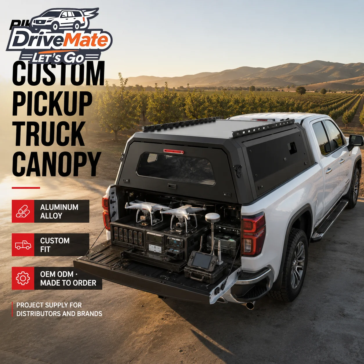 Bed cap Custom Waterproof Aluminum Truck Topper for GMC Sierra 1500 Hardtop Canopy for Commercial Mobile Drone Field Deployment