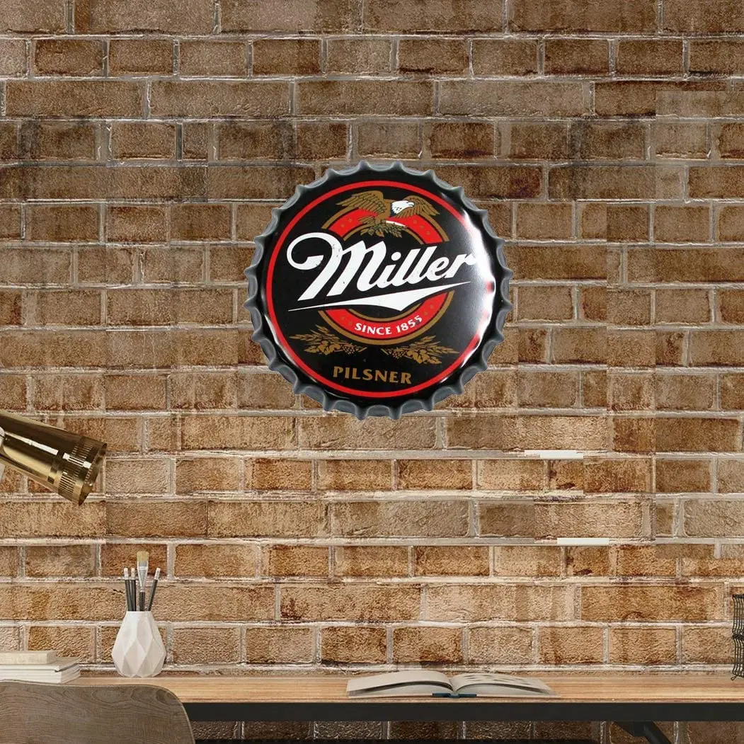 Miller Decorative Bottle Caps Metal Tin Signs Cafe Beer Bar Decoration Plat  Inches Wall Art Plaque Vintage Home Decor