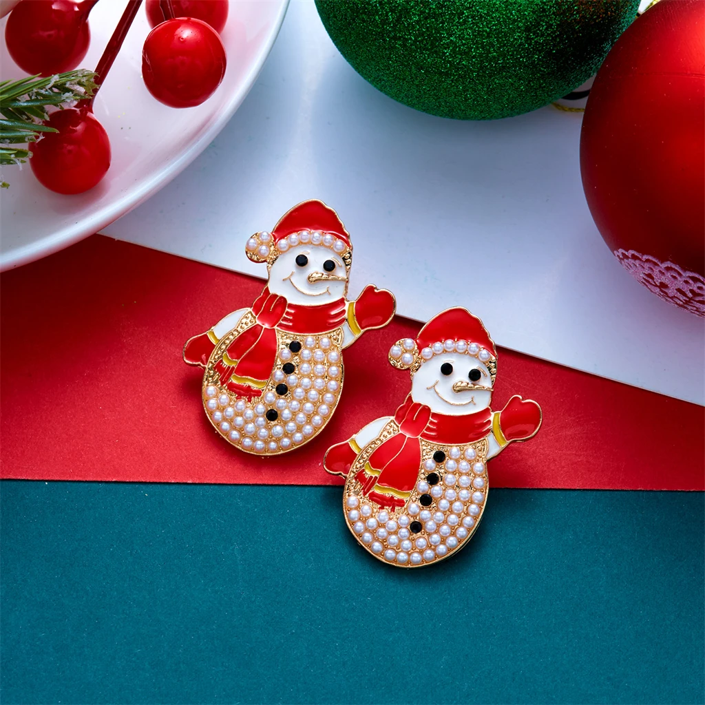 Klassische weiße Emaille-Schneemann-Ohrringe für Damen, roter Schal, Weihnachtsmütze, Schneemann-Tropfenohrringe, Charms, Feiertagsschmuck, Neujahrsgeschenke – Detail 6